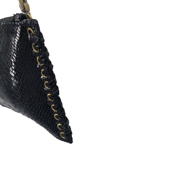 Y2K Sharif Black Faux Snake Wristlet Clutch Bag Baguette Grommet Baddie Biker - Picture 7 of 12